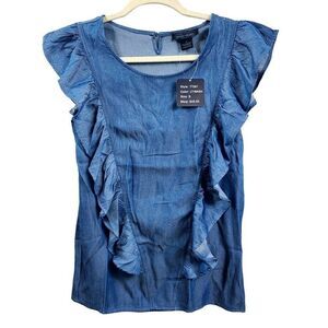 Select + Trend Ruffles Cap Sleeve Light Wash Top Size Small